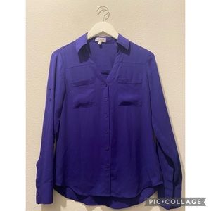 X-Small Express Purple Button-up Long Sleeve Blouse